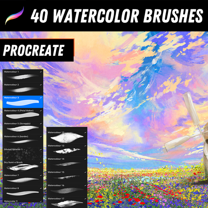 40 Watercolor Brushes
